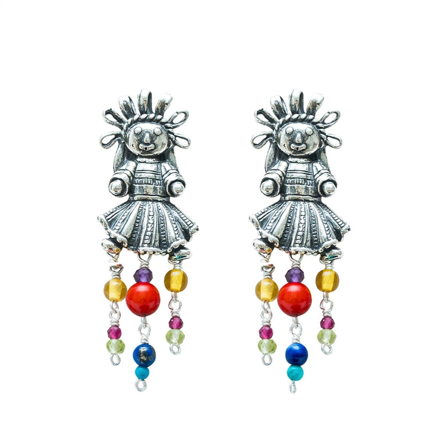 Aretes Muñecas Coral y Colores