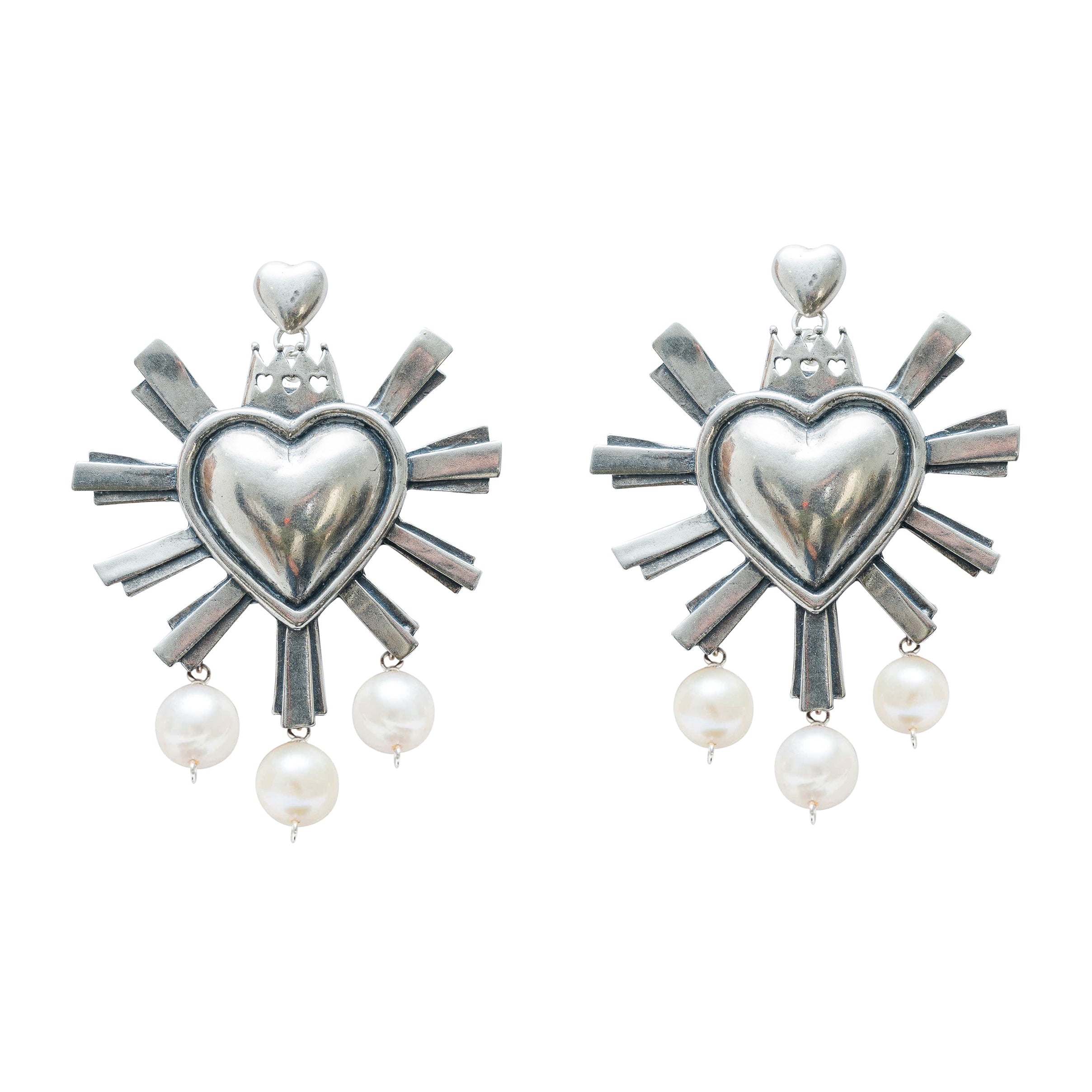 Aretes Corazones y Perlas