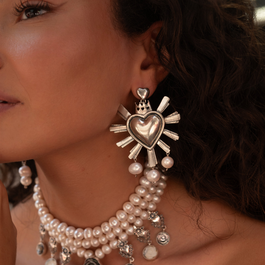 Aretes Corazones y Perlas