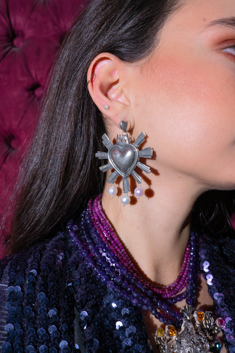 Aretes Corazones y Perlas