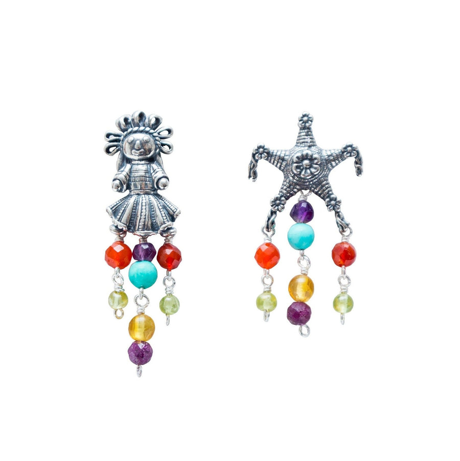 Aretes Piñata y Muñeca Chica Turquesa