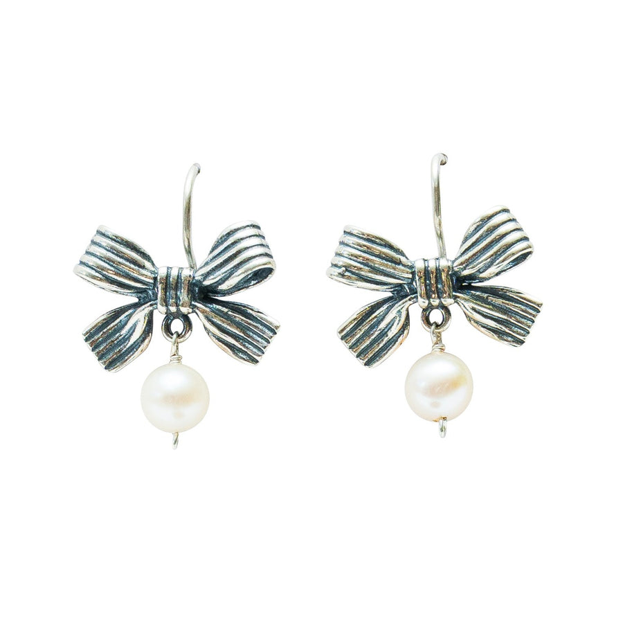 Aretes Moño con Rayas y Perla