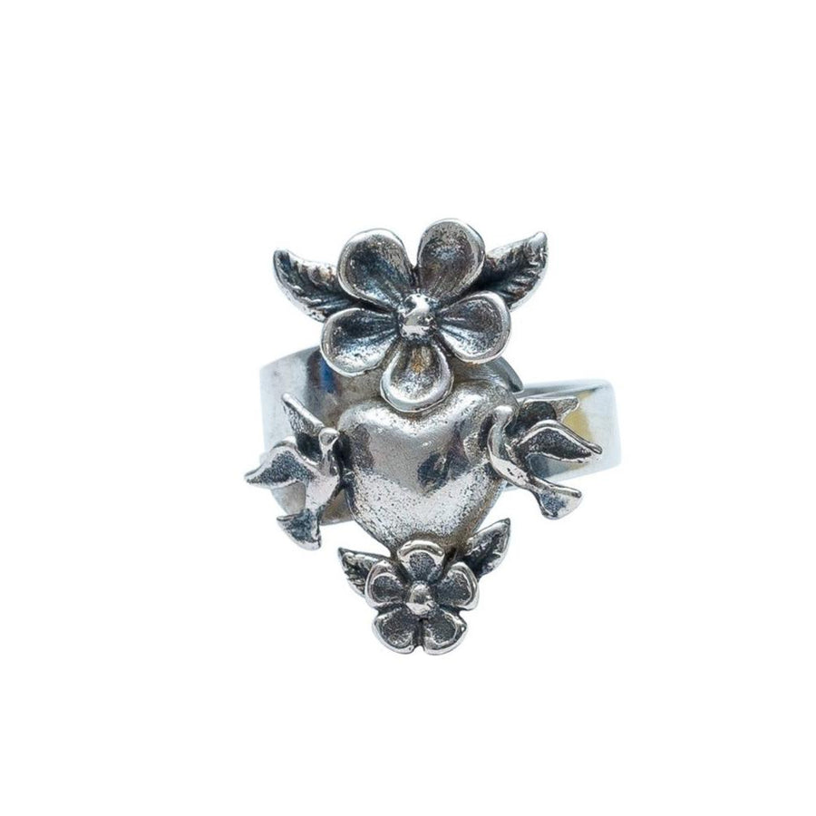 Anillo Corazón con Flores