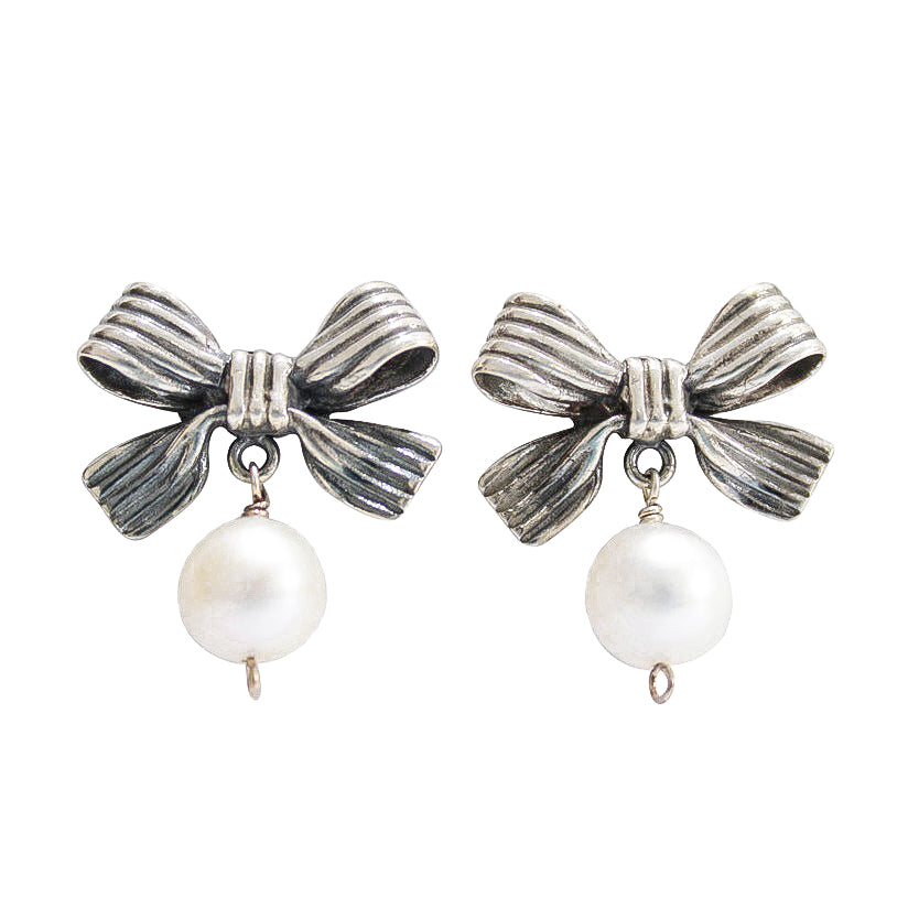 Aretes Moño con Rayas y Perla