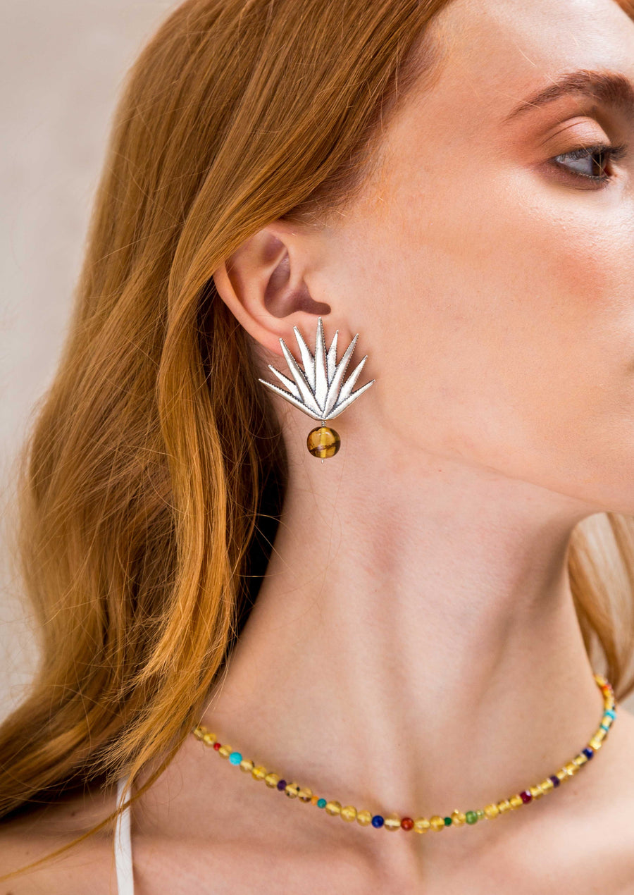 Aretes Agave Realista Con Gema