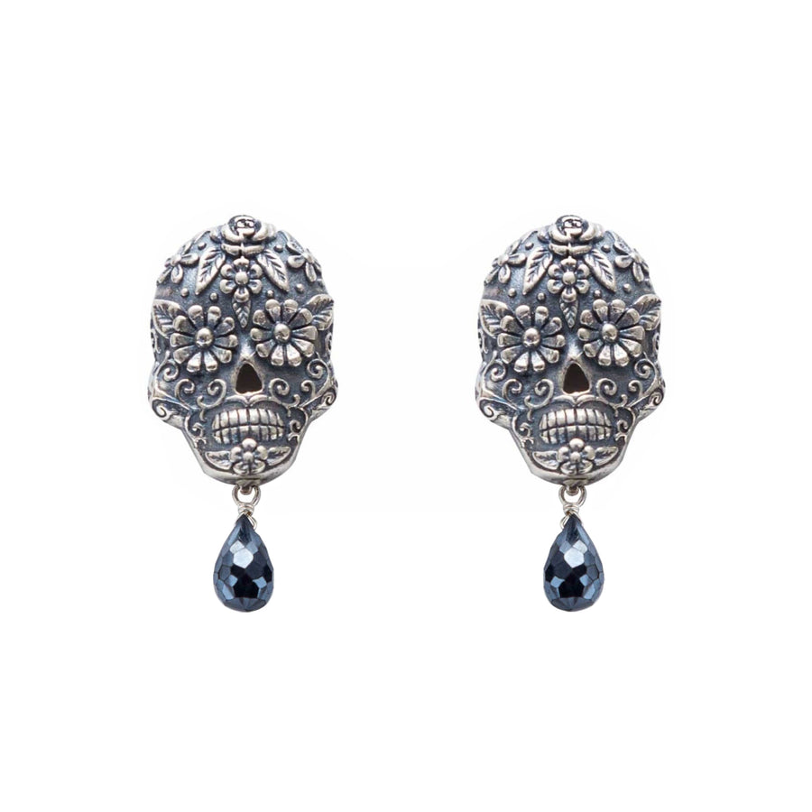 Aretes Calavera Ojos Flor Gota