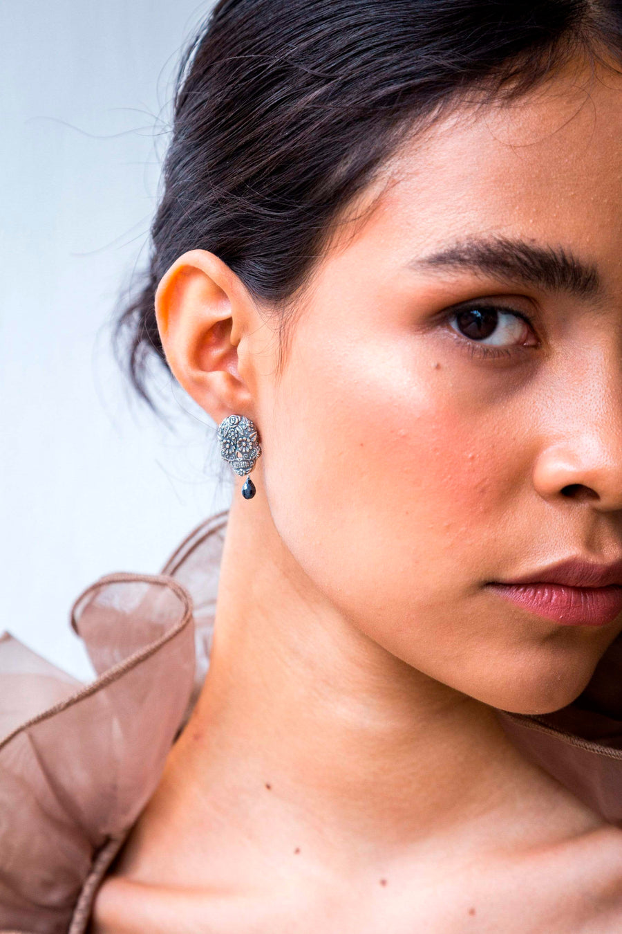 Aretes Calavera Ojos Flor Gota