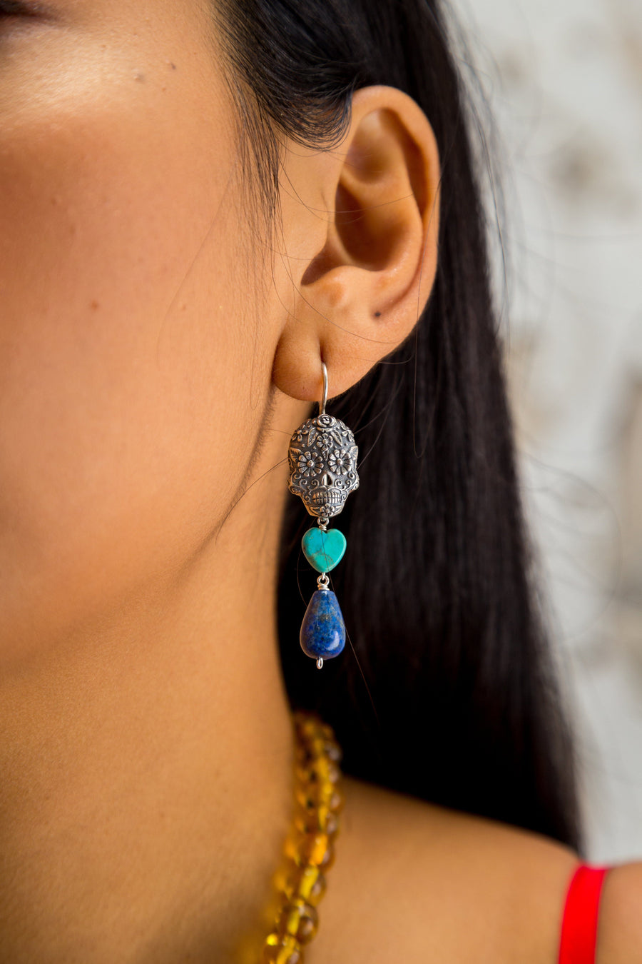 Aretes Calavera Turquesa y Lapislázuli Gabriela Sánchez Aretes