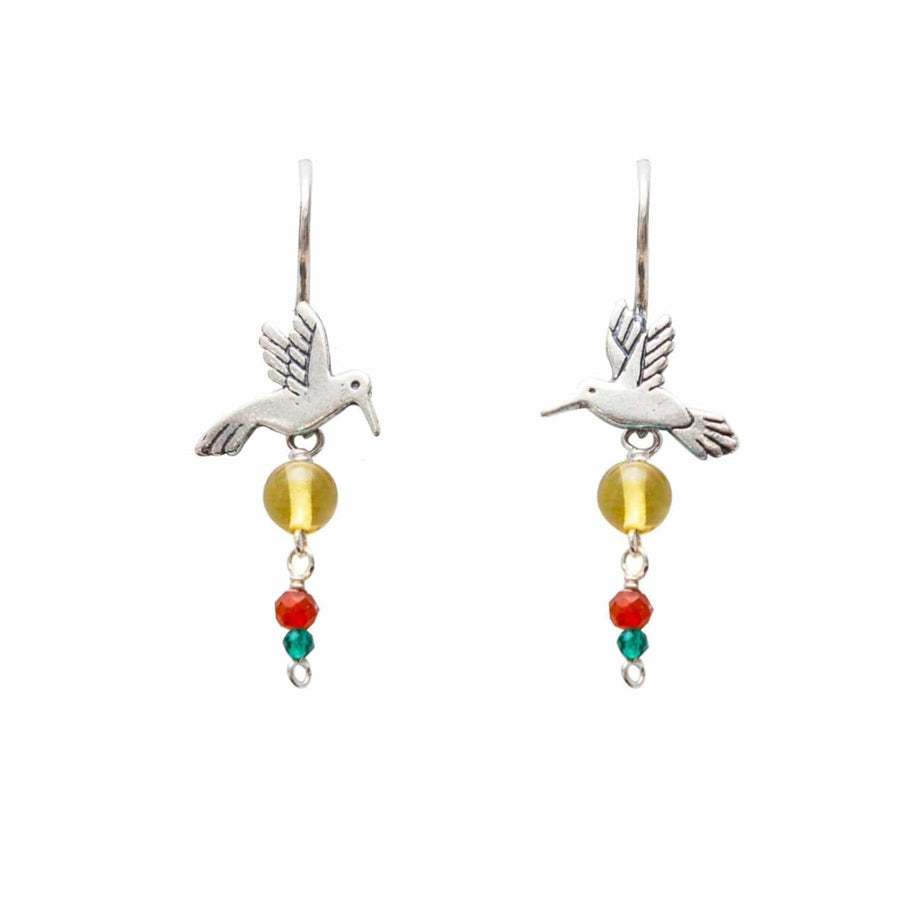 Aretes Colibrí Otomí 3 Gemas