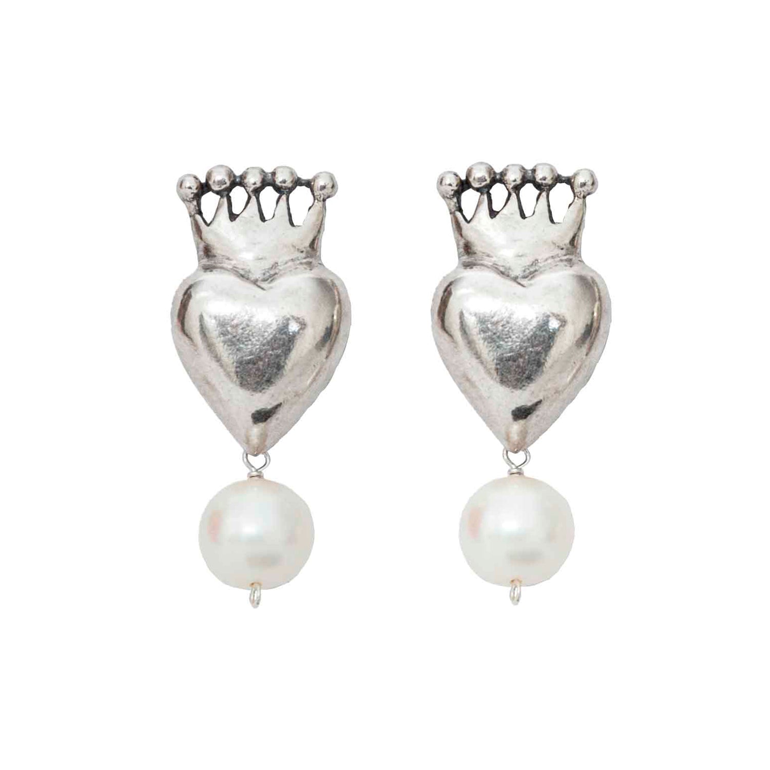 Aretes Corazón Corona Perla