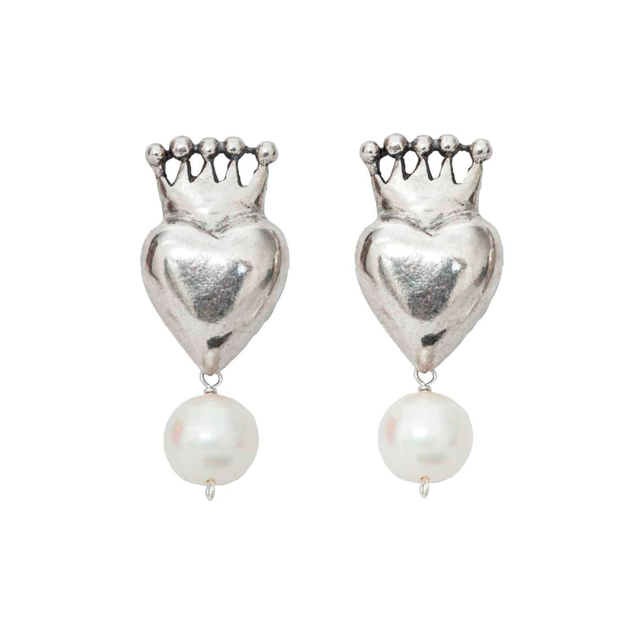 Aretes Corazón Corona Perla