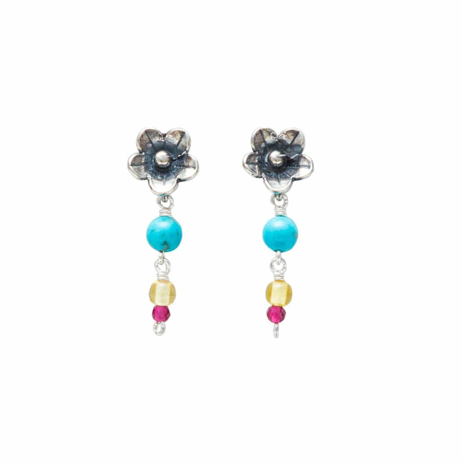Aretes Flor Mini Con Turquesa. Gabriela Sánchez Aretes