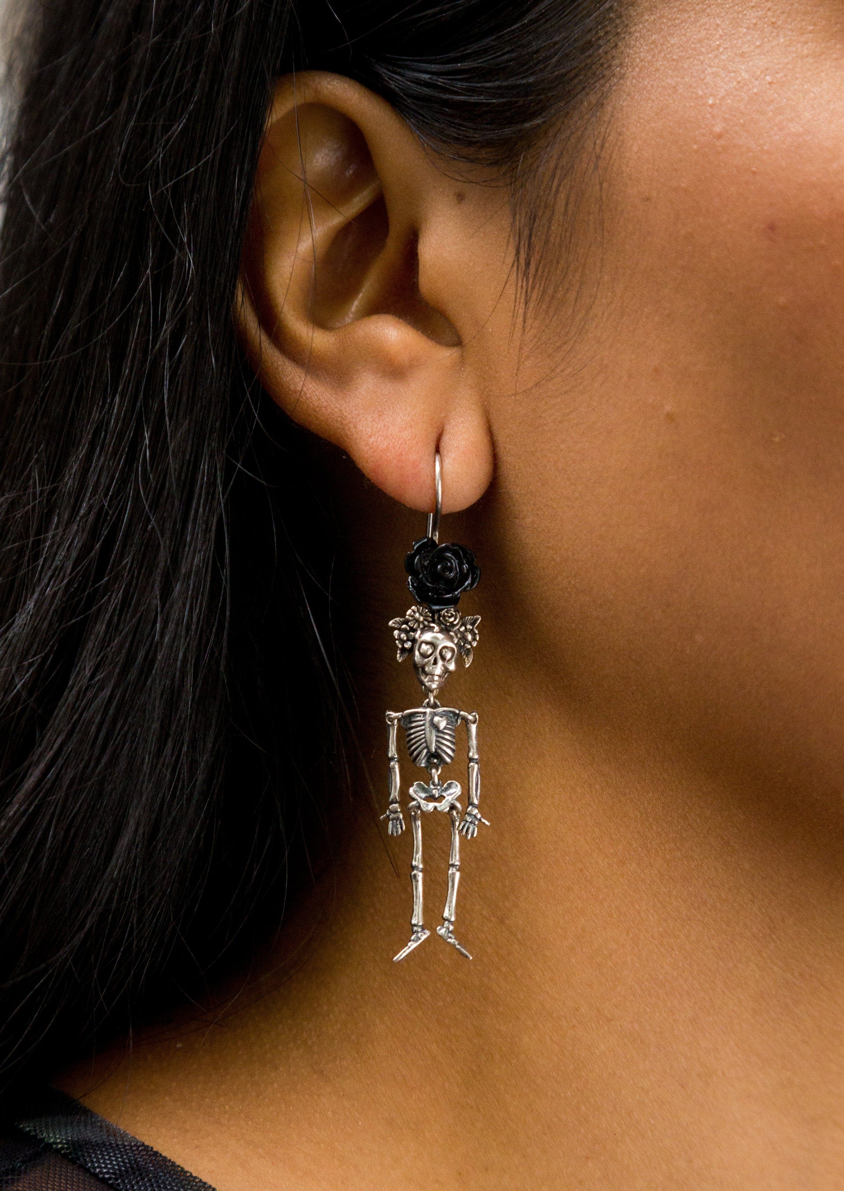 Aretes Calacas con Flor Negra