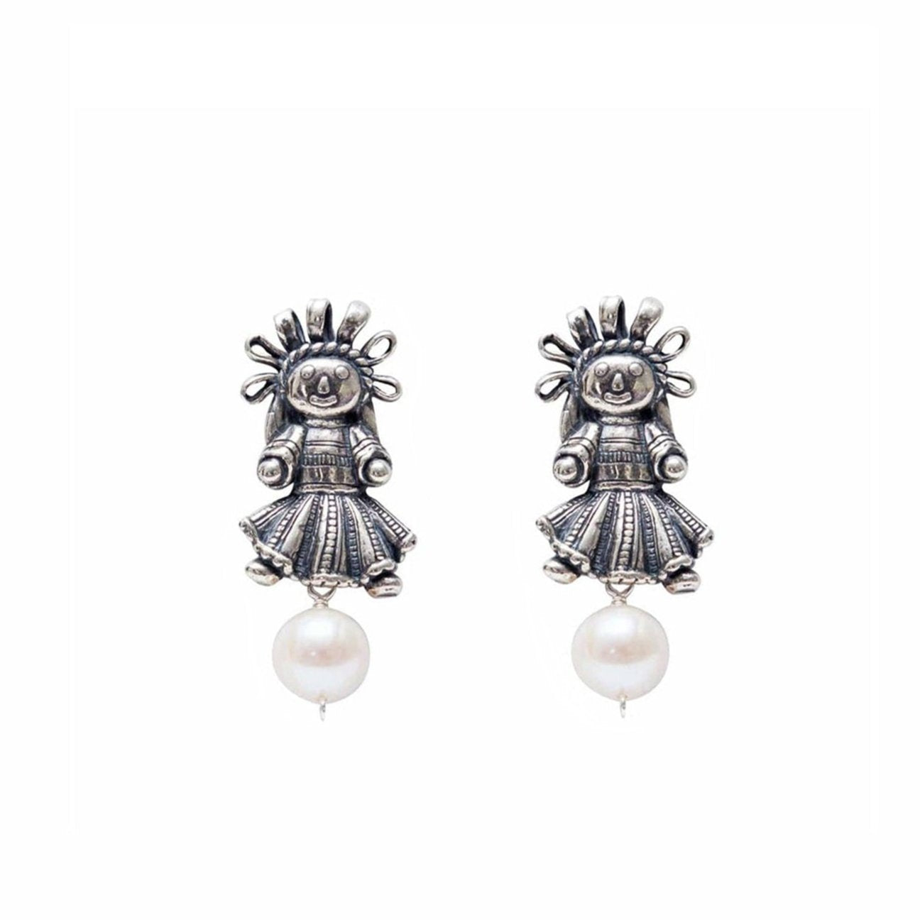 Aretes Muñeca de Listones Chica Perla