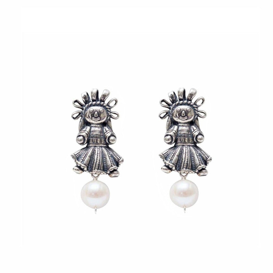 Aretes Muñeca de Listones Chica Perla