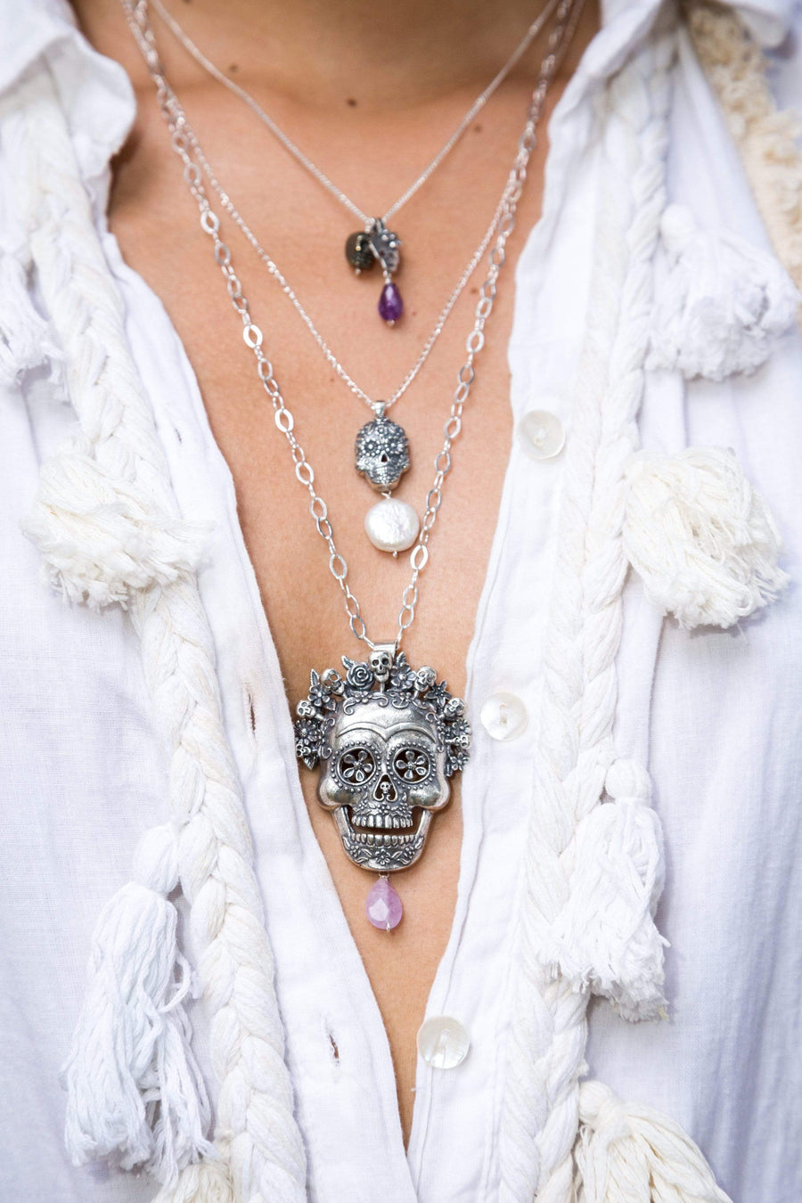 Dije Calavera con Calaveritas Amatista Gabriela Sánchez Dije