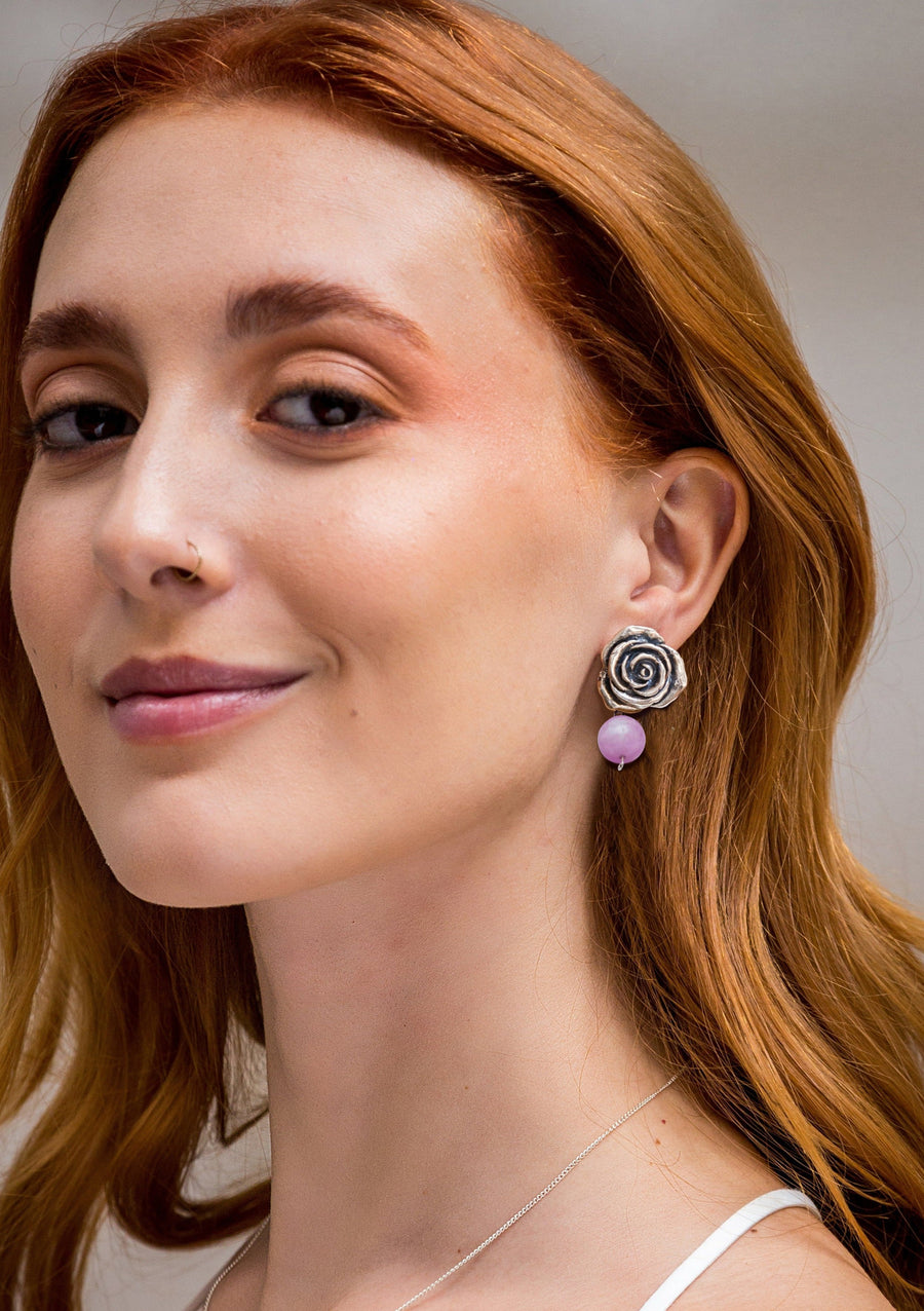 Aretes Rosa Con Gema
