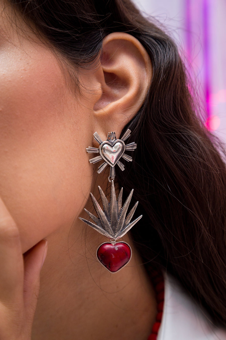 Aretes Corazón de Agave Rojo Gabriela Sánchez Aretes