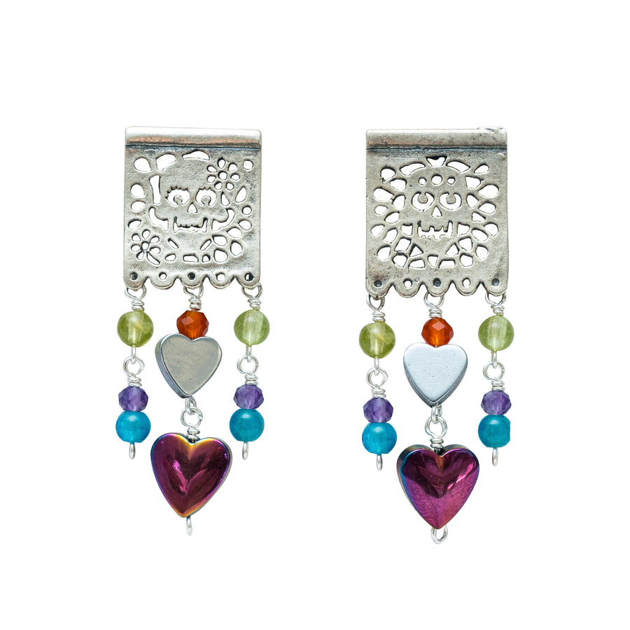 Aretes Papel picado y Corazones