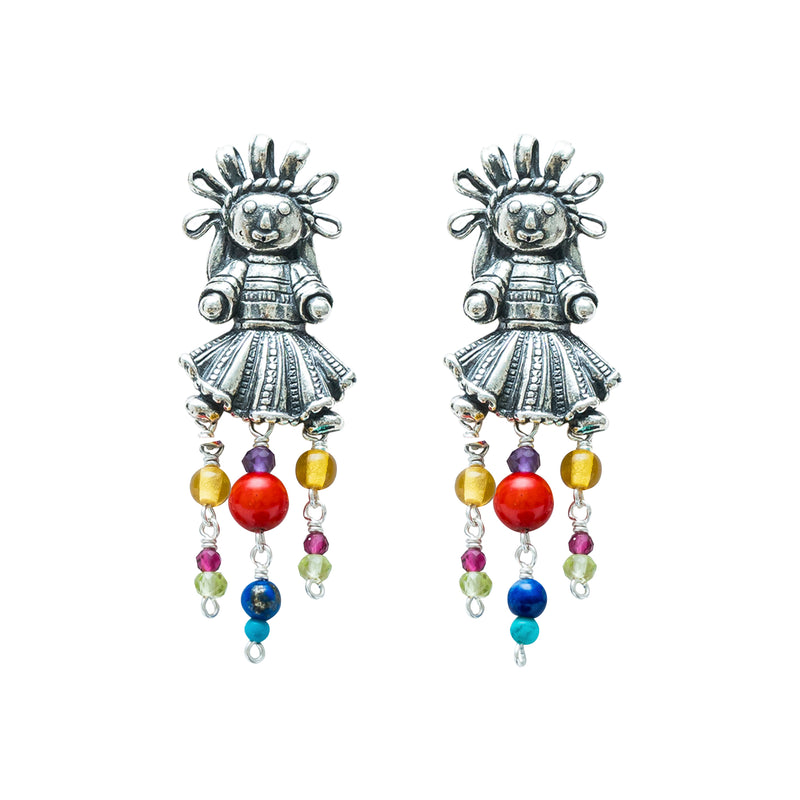 Aretes Muñecas Coral y Colores