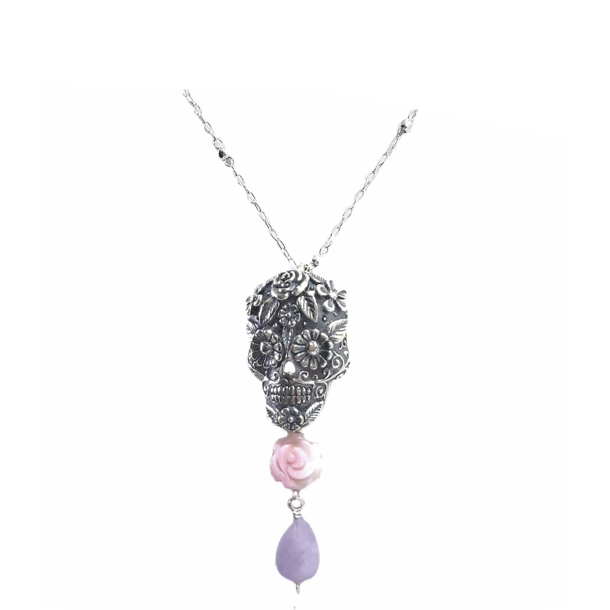 Dije Calavera con Rosa y Amatista