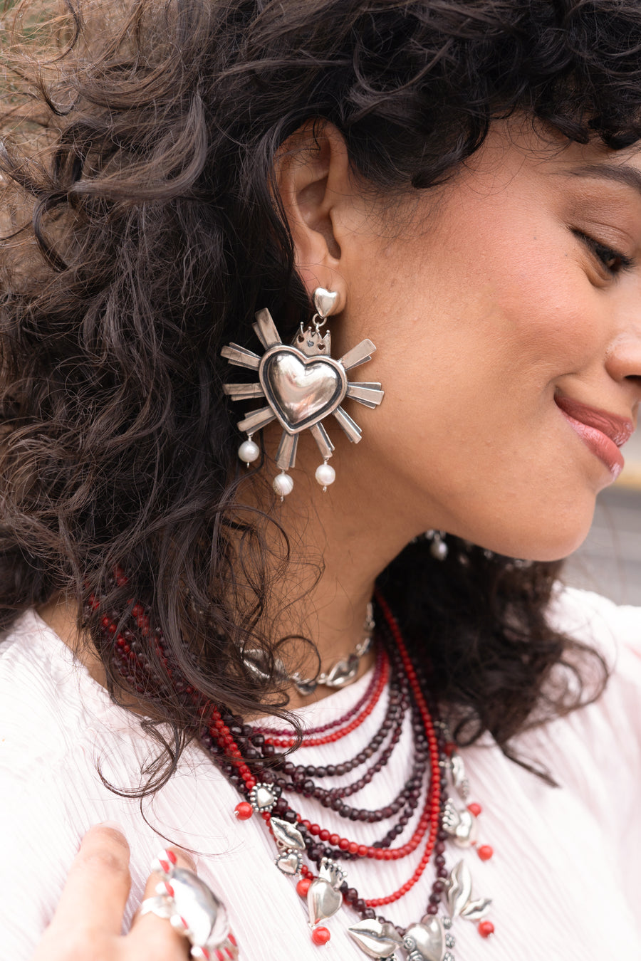 Aretes Corazones y Perlas