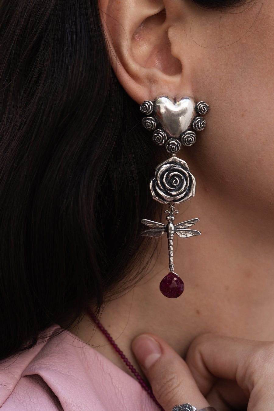Aretes Libélula Corazón