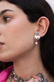Aretes Corazón Ardiente con Perla