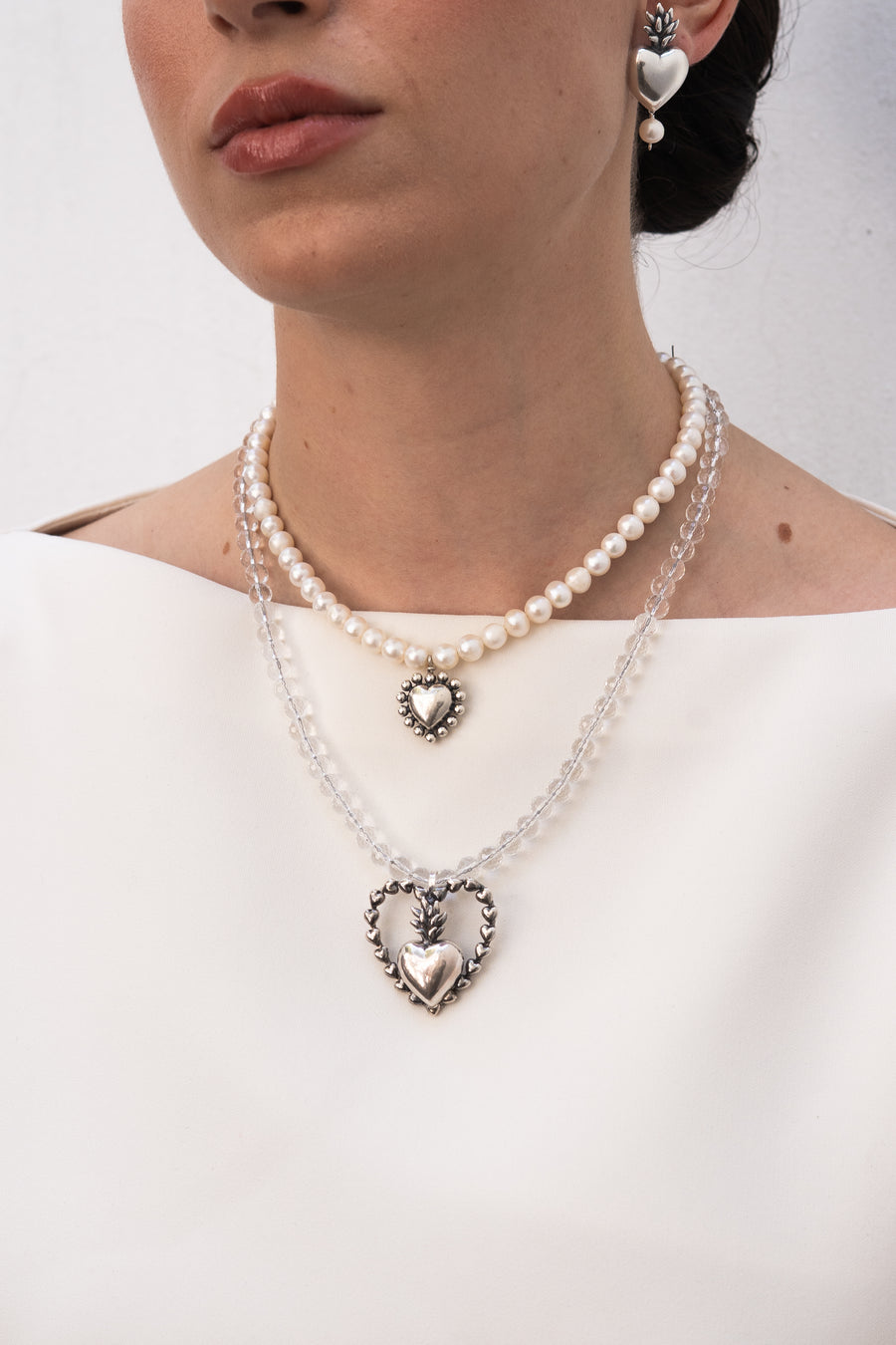 Collar Corazón Puntos Perlitas