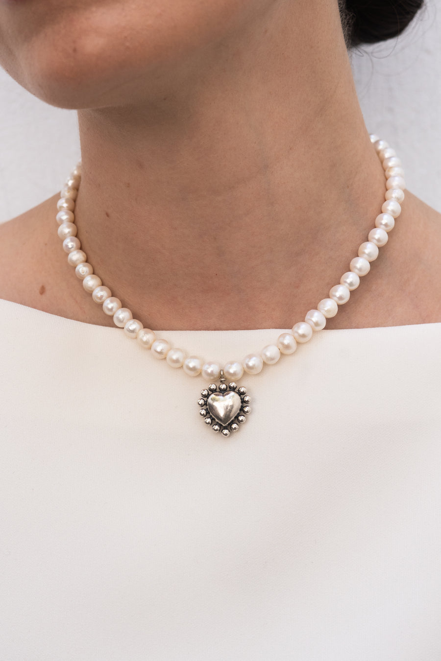 Collar Corazón Puntos Perlitas