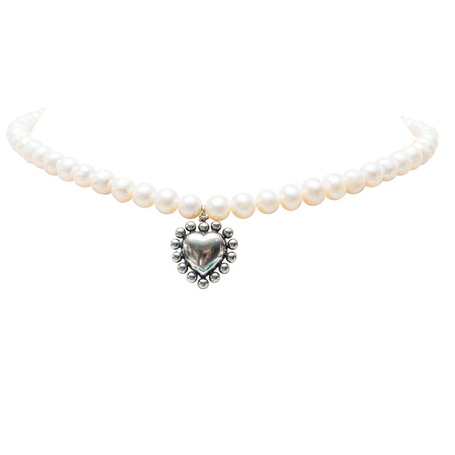 Collar Corazón Puntos Perlitas
