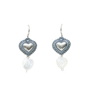 Aretes Corazón Bordado Blanco