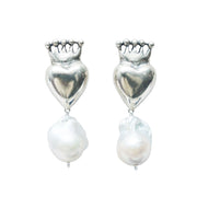 Aretes Corazón Corona Perla Barroca