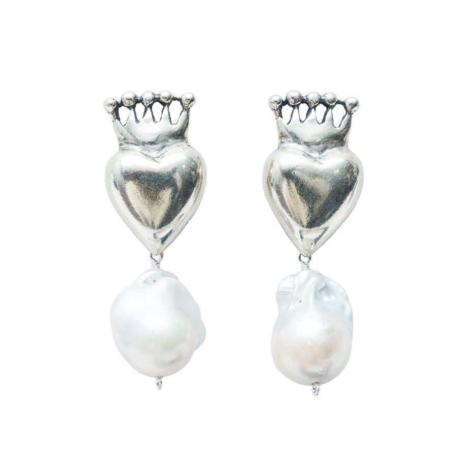 Aretes Corazón Corona Perla Barroca