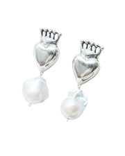 Aretes Corazón Corona Perla Barroca