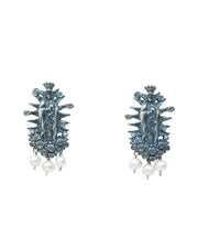 Aretes Virgen con rosas poste 3 perlas