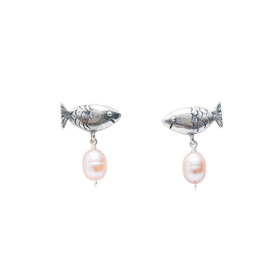 Aretes Pez con Perlita Rosa