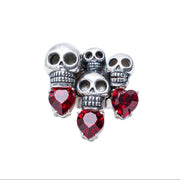 Anillo Calaveras 3 Corazones Carmesí