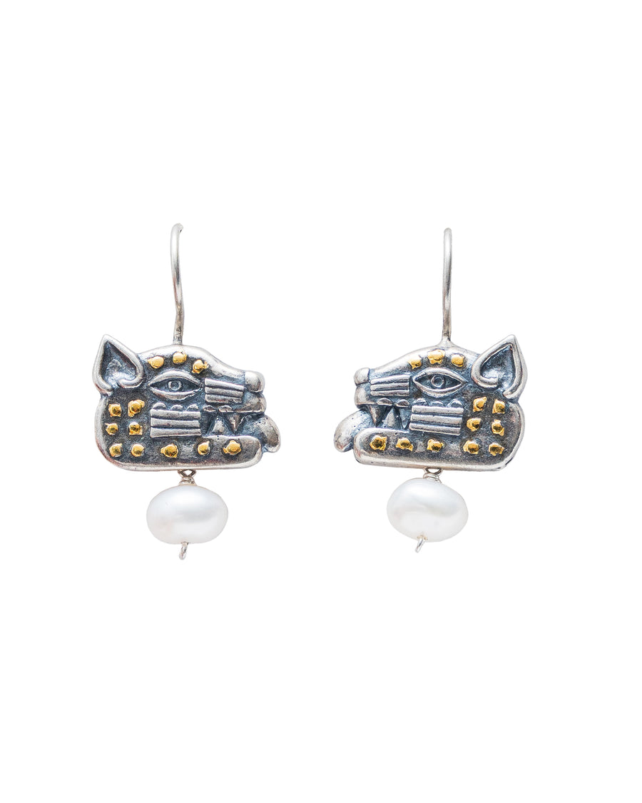 Aretes Cabeza de Jaguar con Perla
