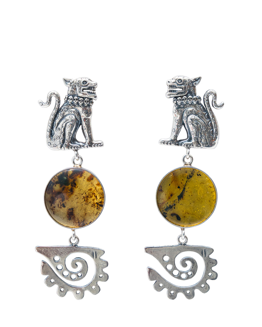 Aretes Guerrero Jaguar con Ámbar