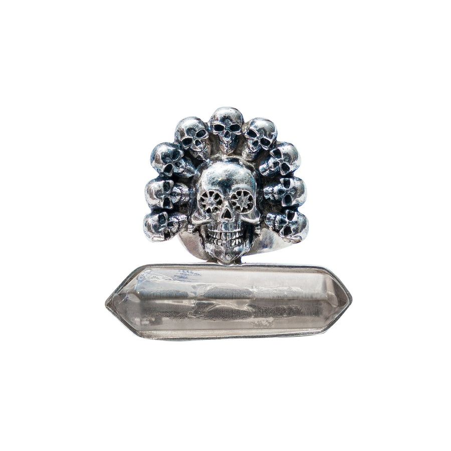Anillo Cuarzo doble punta con Cráneo