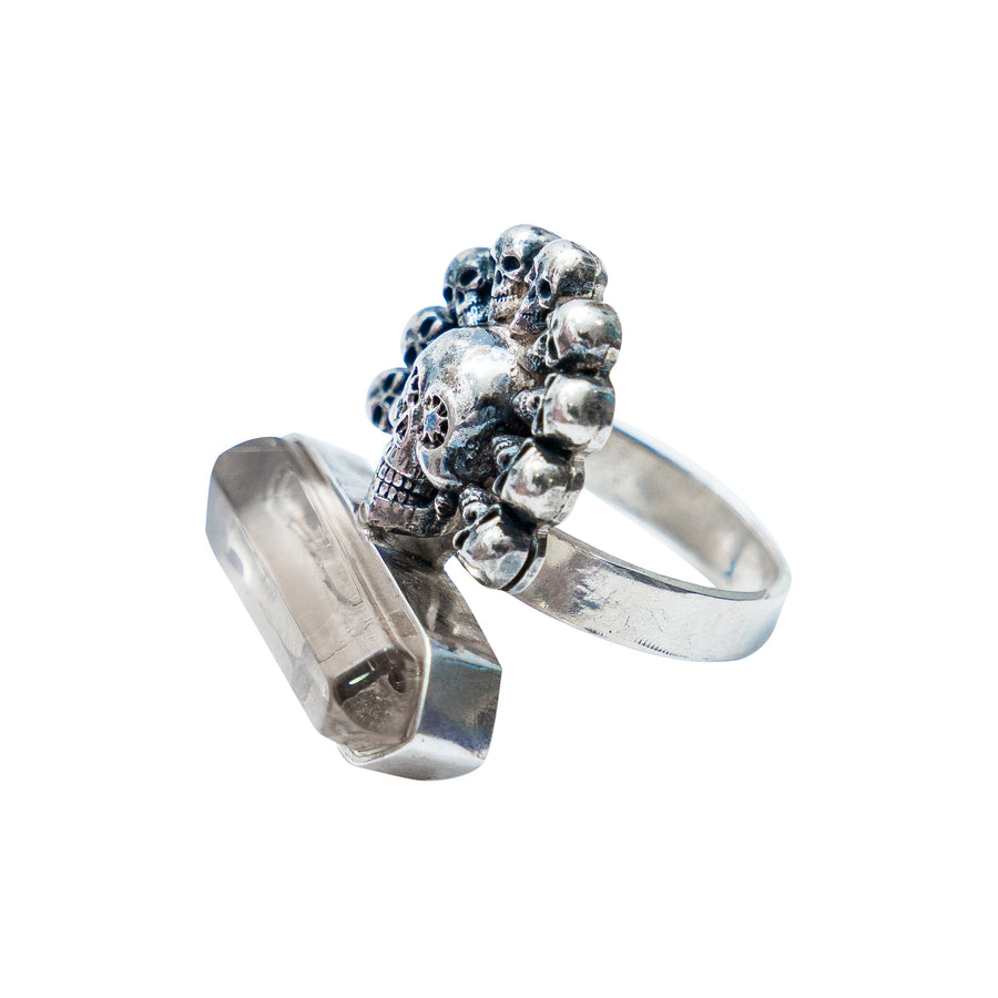 Anillo Cuarzo doble punta con Cráneo