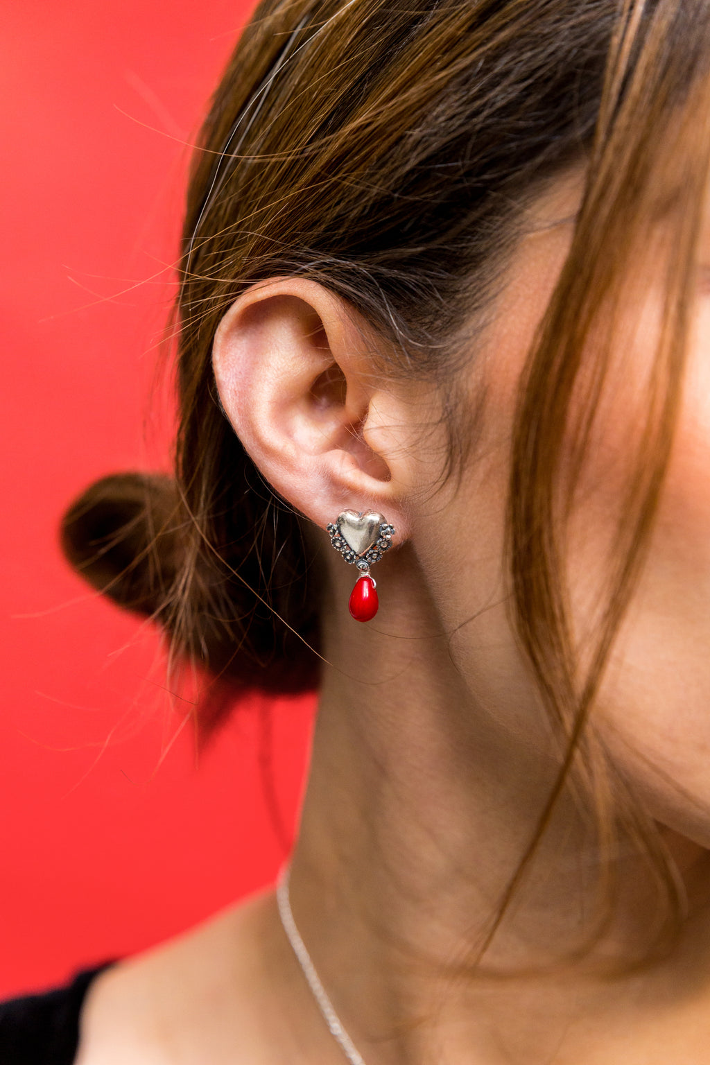 Aretes Corazón Racimo Rojo
