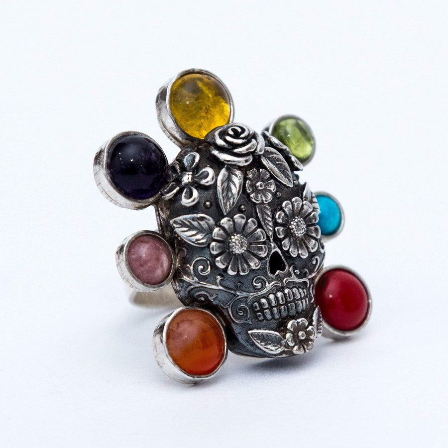 Anillo Calavera Ojos Flor Colores Gabriela Sánchez Anillo