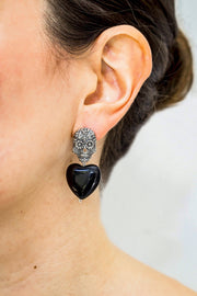 Aretes Calavera Corazón Ónix CAL002 Aretes