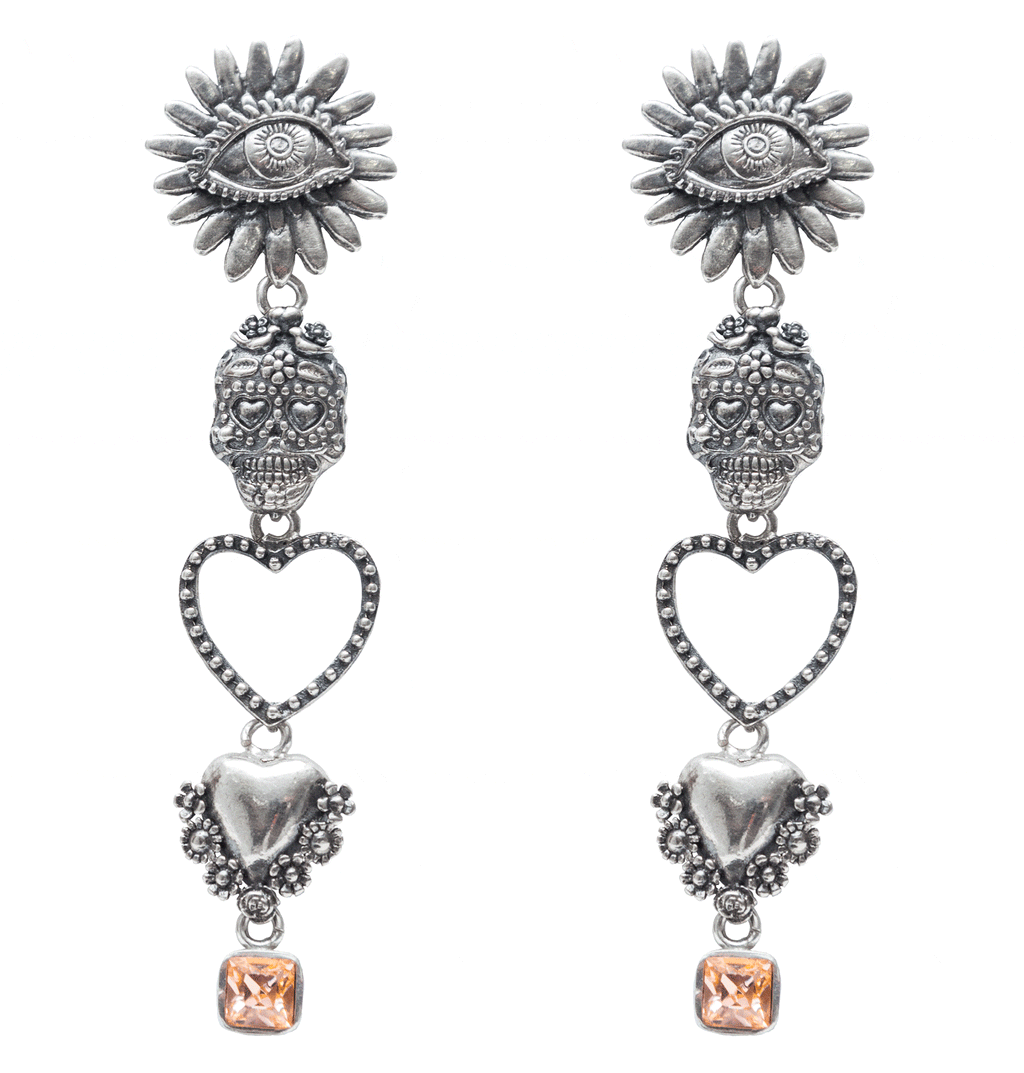 Aretes Calaveras con Margaritas CALA020 Aretes