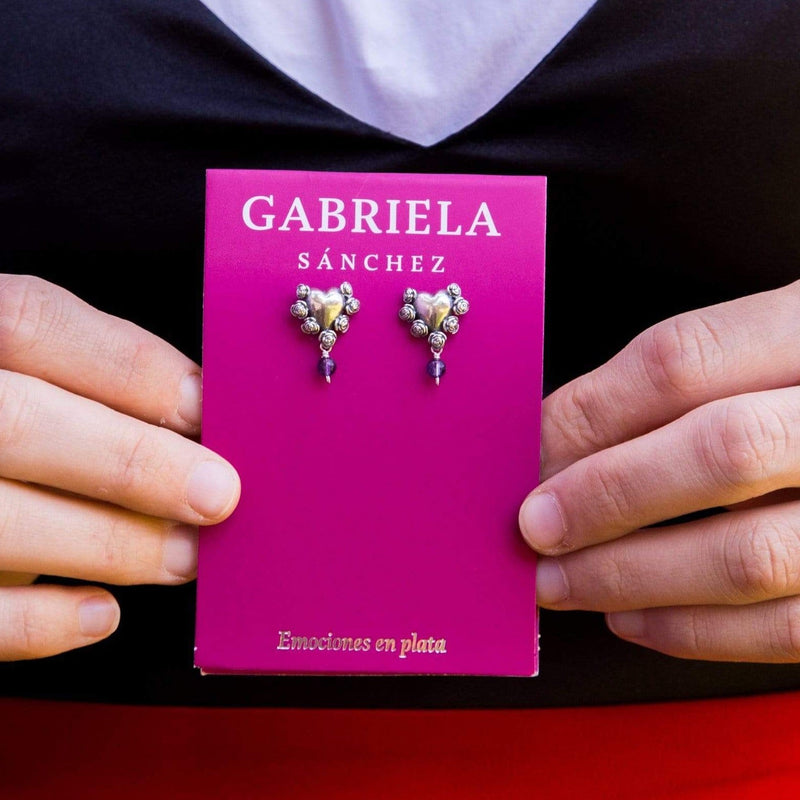 Aretes Corazón con Rosas Mini Gabriela Sánchez Aretes