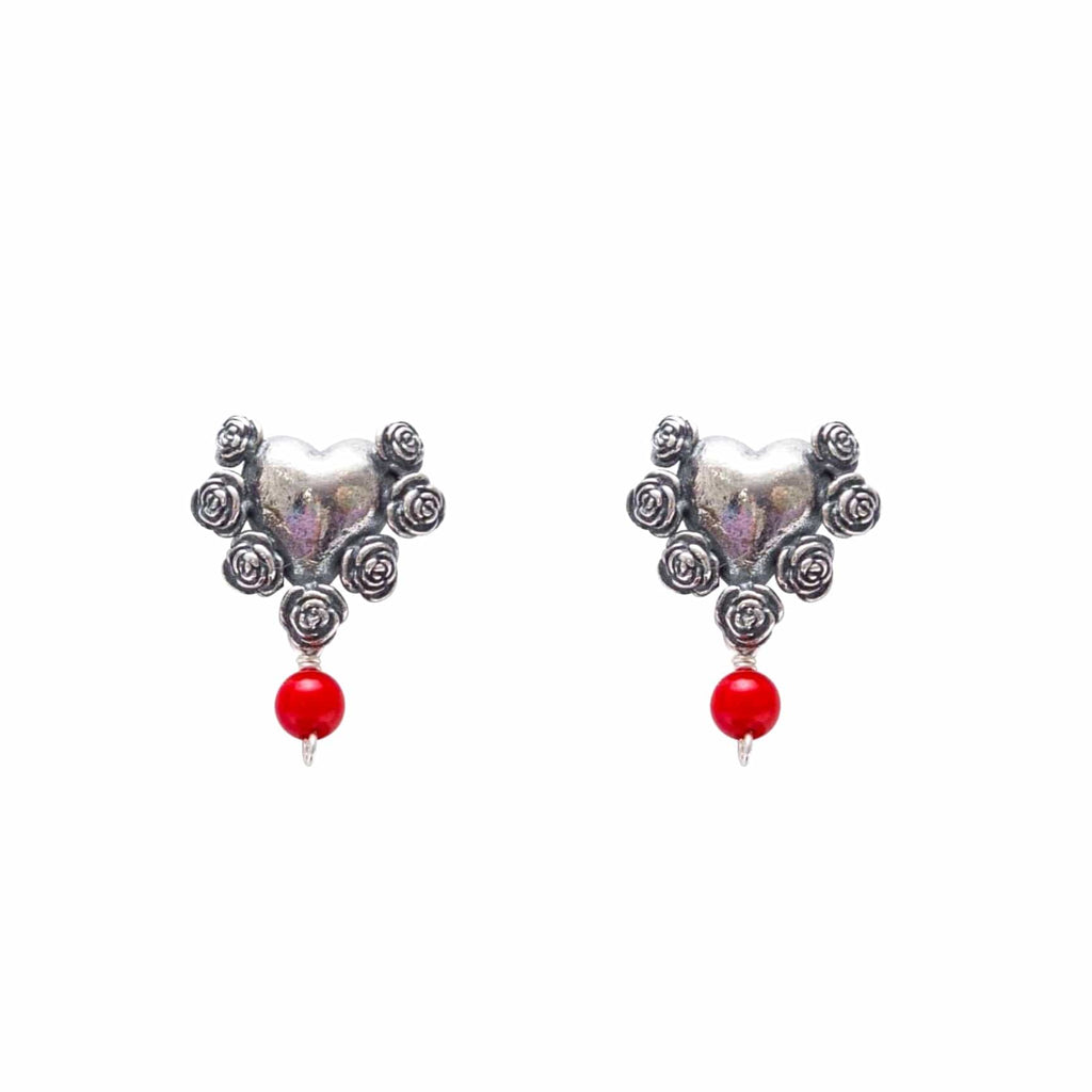 Aretes Corazón con Rosas Mini Coral Gabriela Sánchez Aretes