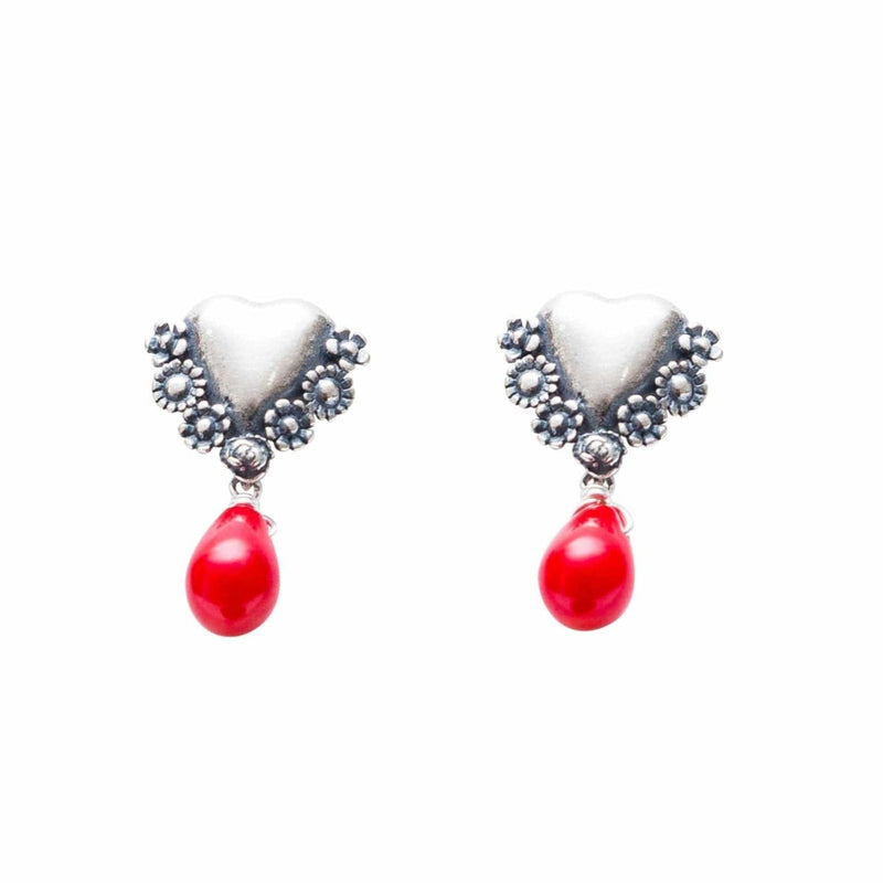 Aretes Corazón Racimo Rojo Gabriela Sánchez Aretes