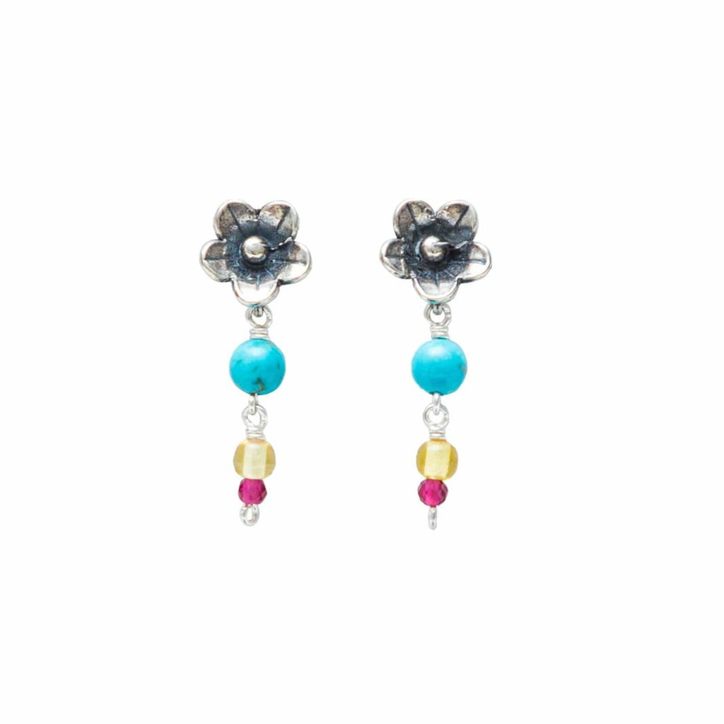 Aretes Flor Mini Con Turquesa. Gabriela Sánchez Aretes